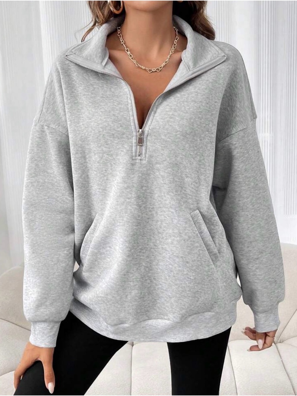 Women’s Gray Half-Zip Pullover Sweatshirt